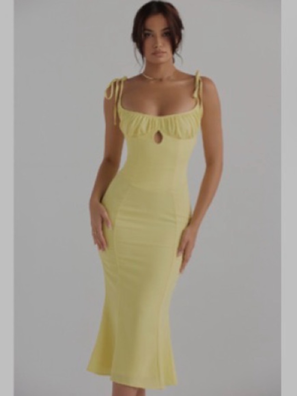 House of CB Soren Buttercup Cutout Midi Dress in Yellow - UK Large (Bigger cup)